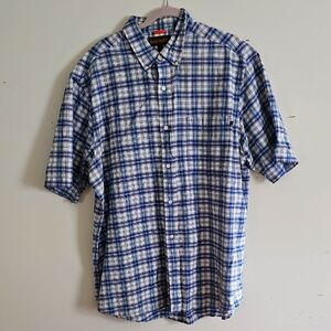 Timberland Men's Blue and White Checkered Short Sleeve Shirt Size XXL